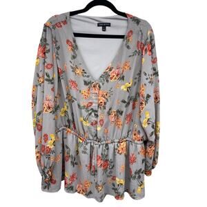 Lane Bryant Floral Gray Princess Cottage Bishop Sleeve Women's Blouse 26